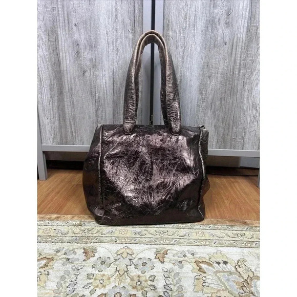 Dries Van Noten Bronze Tote Magnetic Closure Tubolar Handles Made in Italy - Picture 3 of 12